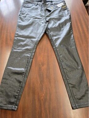 NWT YMI 2X Black Glitter Coated Skinny Jeans Faux Leather Look High Rise Stretch